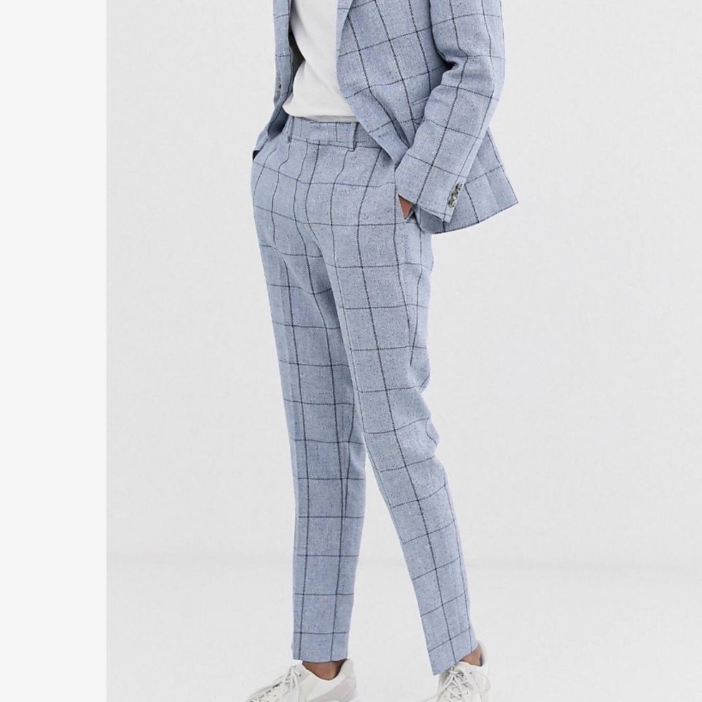 Skinny pant blue check linen mix 32x30